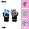 A pair of blue and gray silicone anti-slip hand gloves designed for shock absorption and breathable mesh.