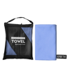 A black microfiber towel bag and a folded light blue microfiber towel are shown.