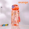 An orange silicone straw water bottle with a rabbit design is shown against a light background.