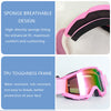 Pink sport-grade skiing goggles featuring a sponge breathable design and TPU toughness frame.