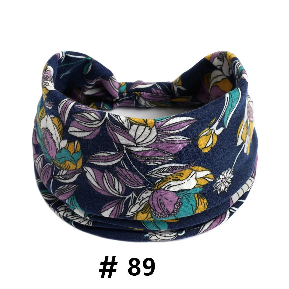 Tire-bande en coton stretch bleu marine à motif floral pour yoga et sport