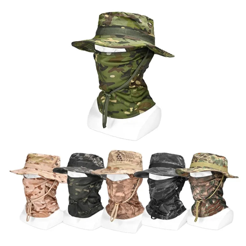 Camouflage Boonie Hat with Attached Face Mask