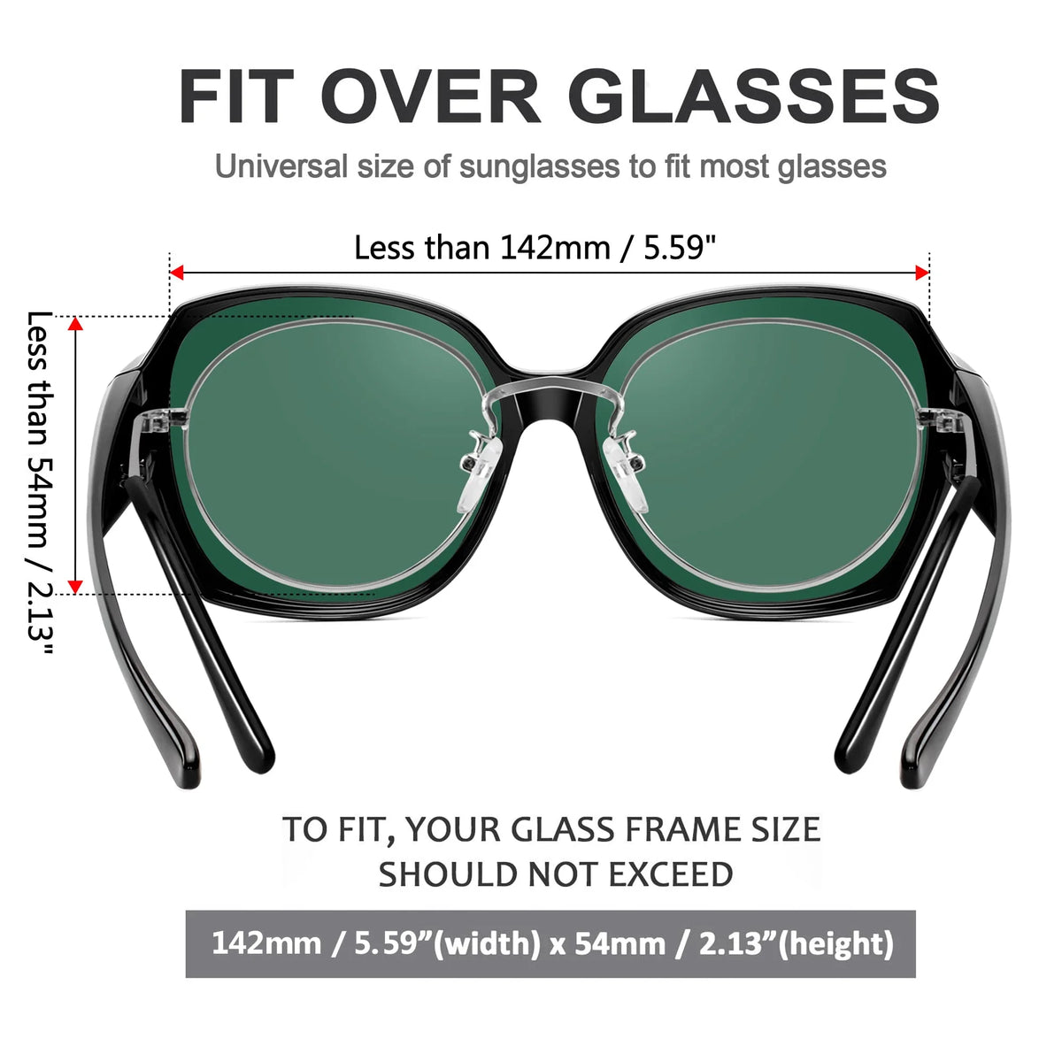 Schwarze polarisierte Sonnenbrille, die über verschiedene Gläser passt