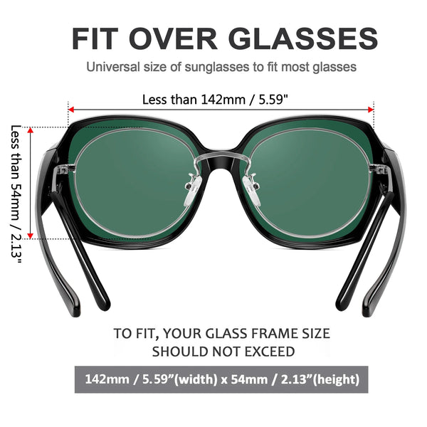 Schwarze polarisierte Sonnenbrille, die über verschiedene Gläser passt