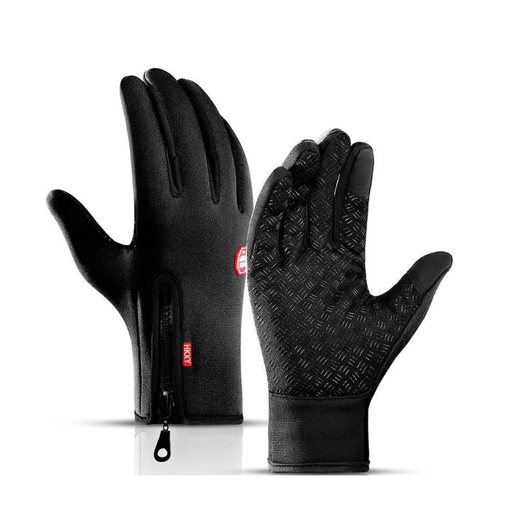 A pair of black touchscreen gloves shown against a white background.