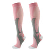 Pair of pink compression socks with grey accents for circulation and recovery