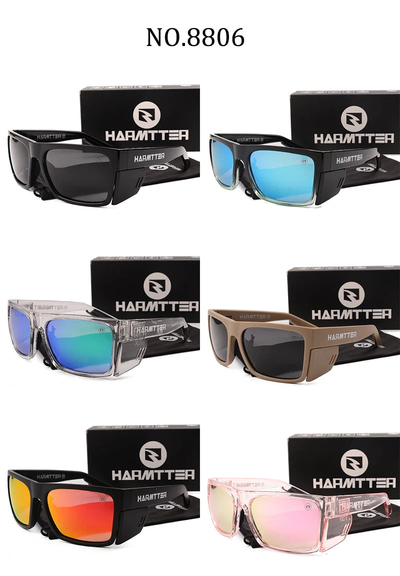 A collection of Harmitter polarized sports sunglasses in various colors and styles.