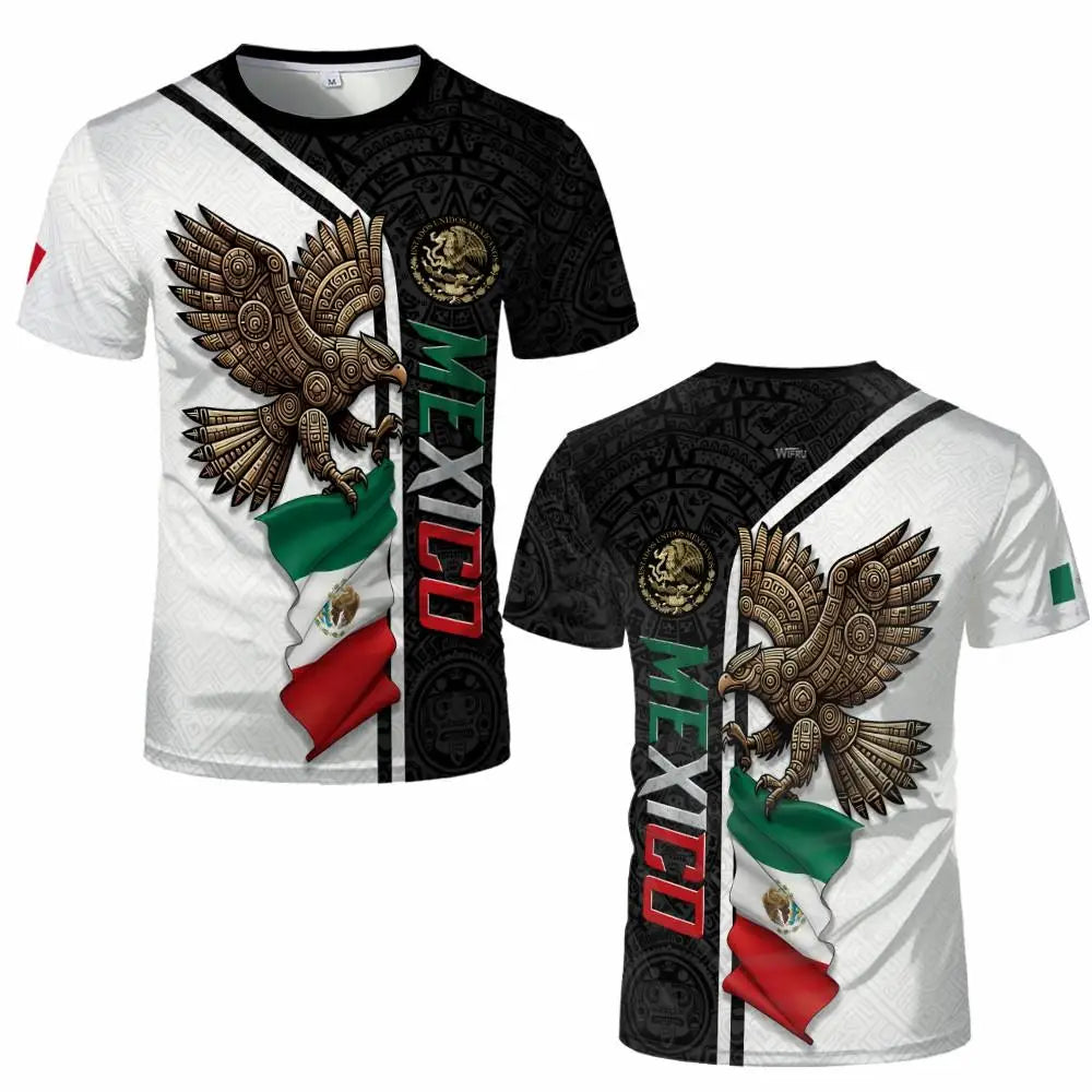 A black and white men's t-shirt featuring a graphic of an eagle and the word Mexico