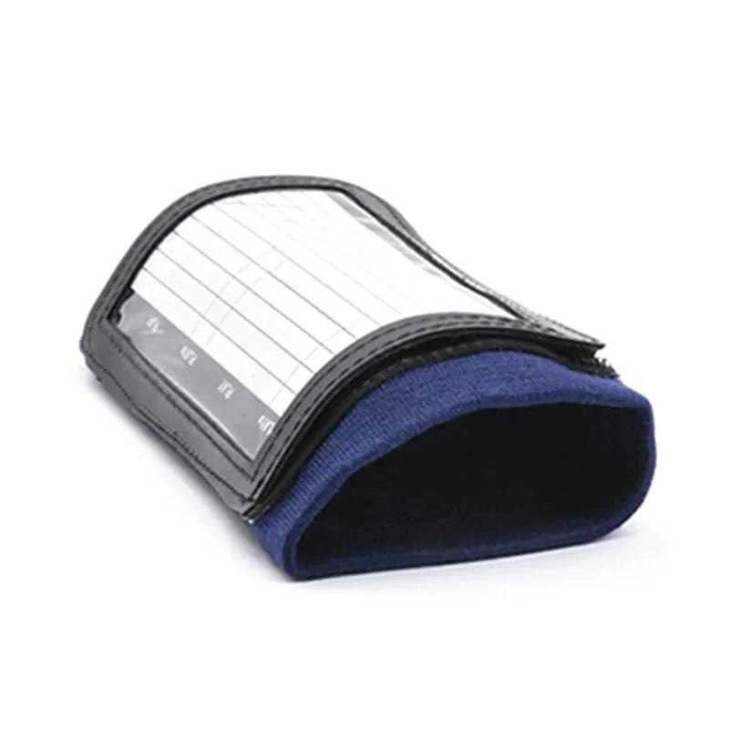 Black football training wrist guard with a clipboard cover in blue fabric.