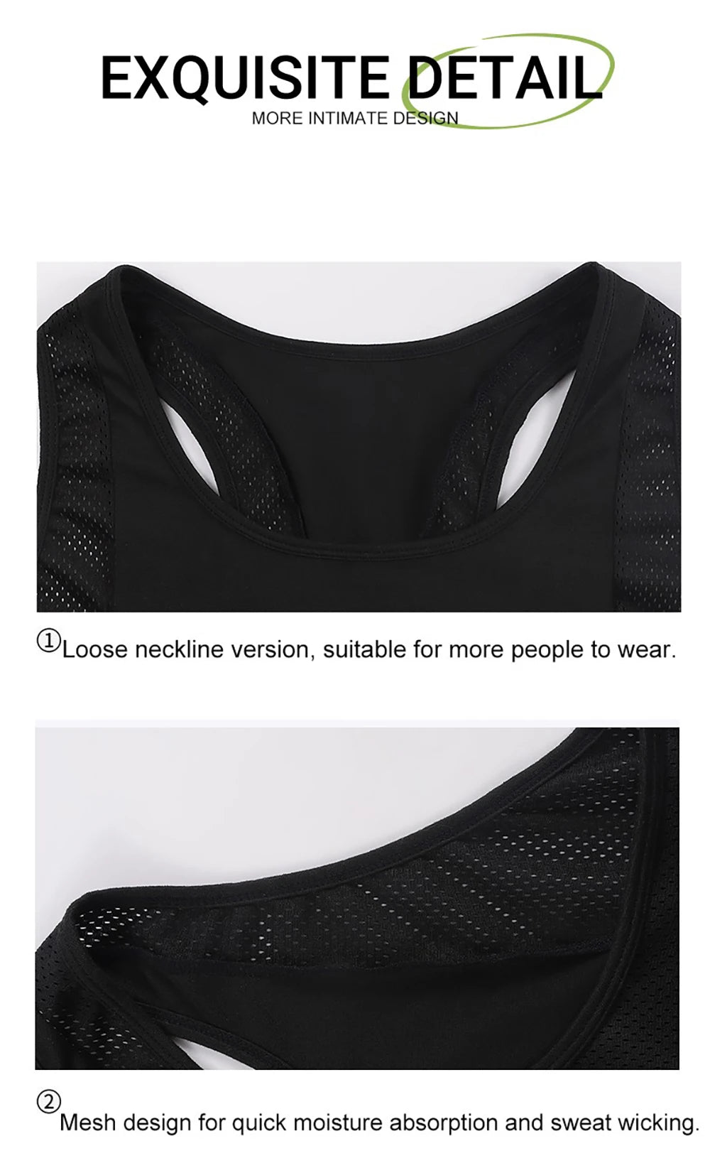 Black women's breathable sport tank top featuring a loose neckline and mesh design for moisture absorption