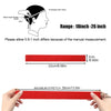 A red anti-slip sports headband is shown with measurements and stretch capacity.