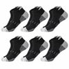A pack of six athletic mesh ankle socks in black and gray patterns.