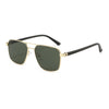 Gold-rimmed square sunglasses with dark green lenses and black arms