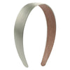 A pair of solid satin hair bands, one light gray and one dusty rose, shown in a curved shape.