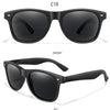 A pair of black retro style UV protection sunglasses shown from the front and a side angle.
