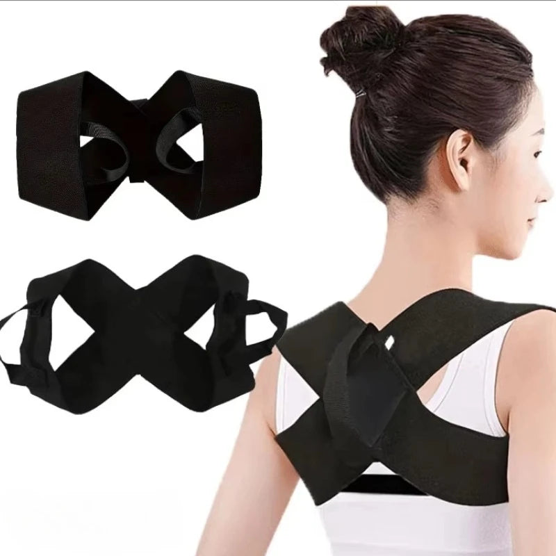 Black elastic yoga and fitness support belt shown in multiple views and worn on a person's arm