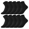 A pack of ten black men's mid-calf cotton socks displayed in a row.