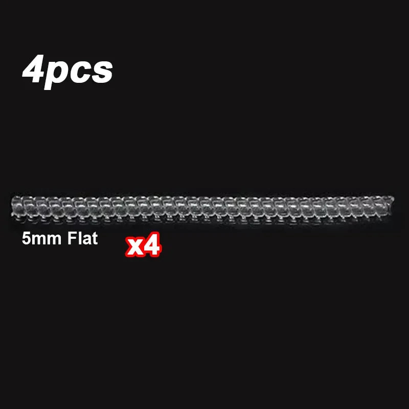 Four 5mm flat invisible ring sizer tools are shown laid out on a dark background.