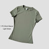 Camiseta de manga corta verde claro de un conjunto de yoga de talle alto para mujeres.