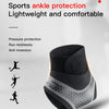 A black compression ankle brace with silver accents is shown against a white background.