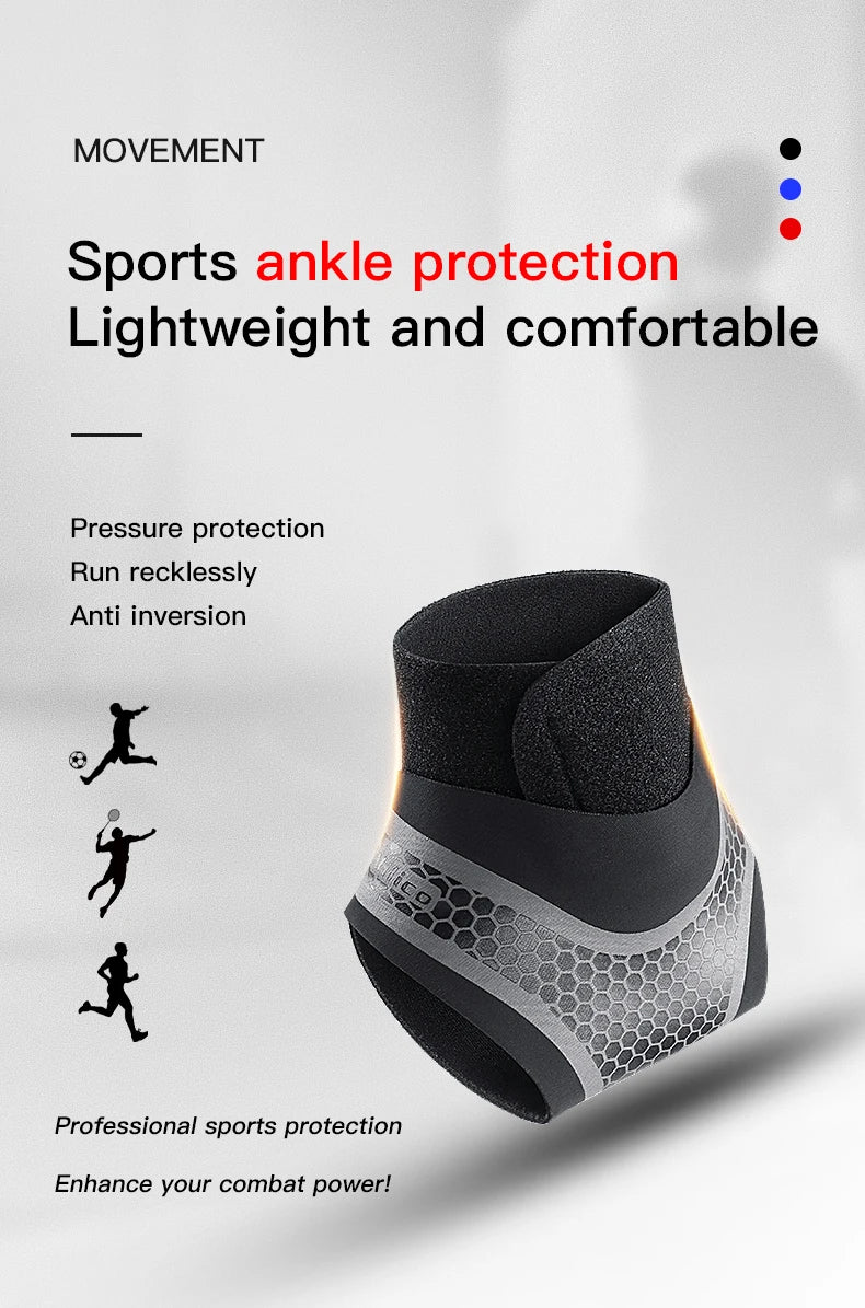 A black compression ankle brace with silver accents is shown against a white background.