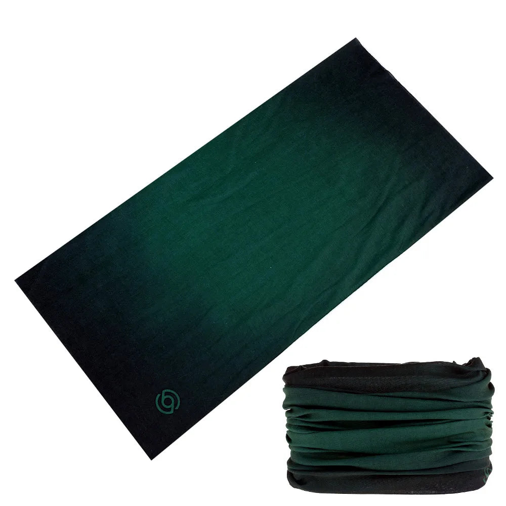 A dark green seamless fabric headband or balaclava folded and displayed on a white background.