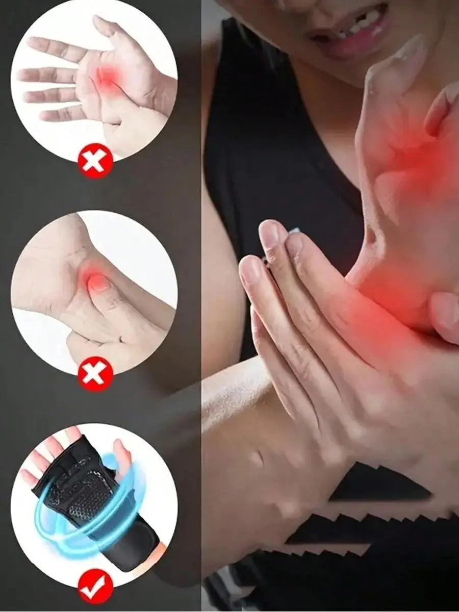 Demonstration of gym lifting workout gloves for hand and wrist protection showing proper and improper use.