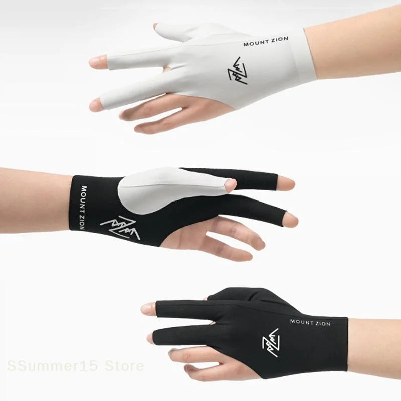 A hand wearing a white glove with Mount Zion logo and a black glove with Mount Zion logo.