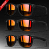 A 3-pack of retro style UV protection sunglasses with orange and red mirrored lenses shown in black frames.