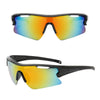 Pair of orange and blue gradient sport sunglasses with black frames