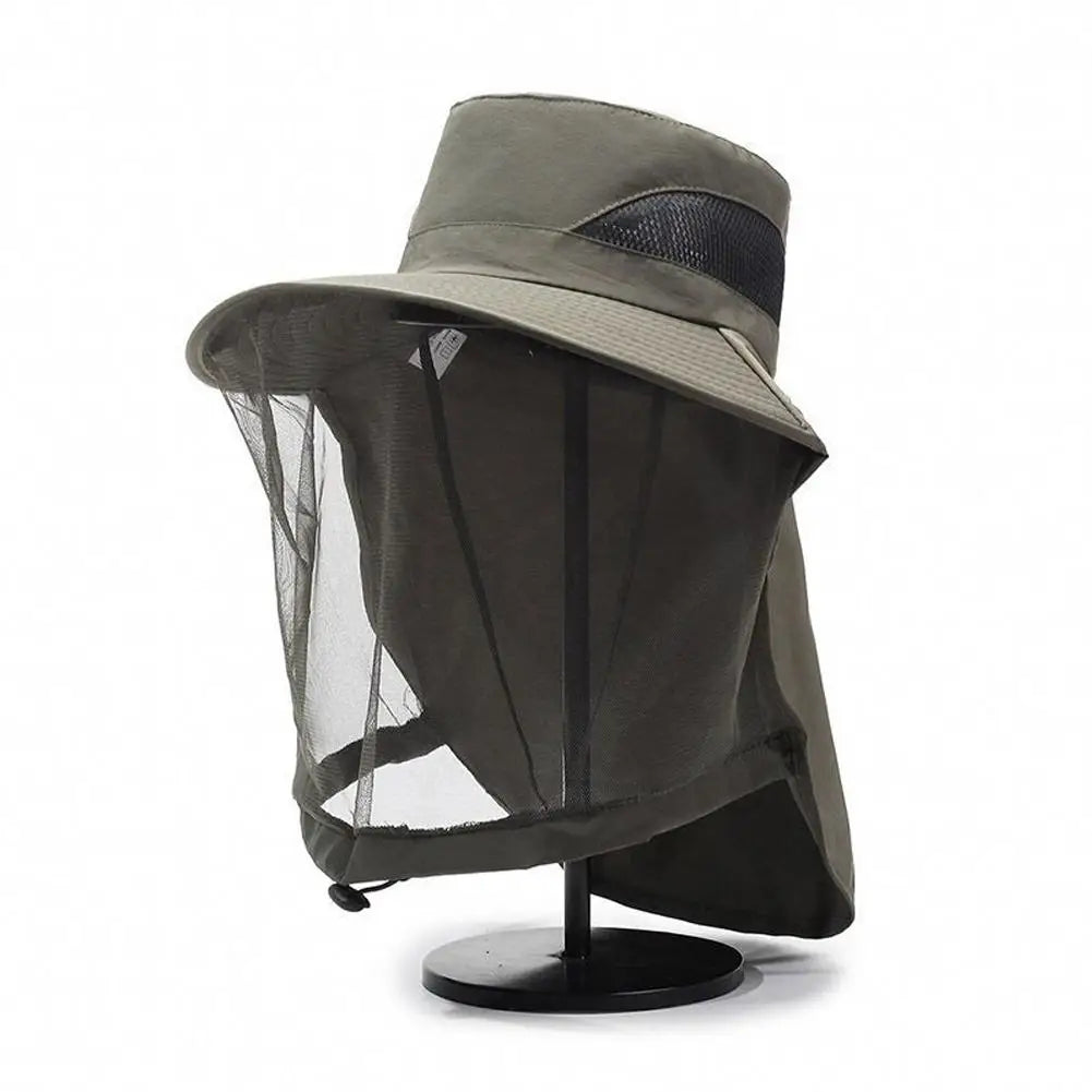 Mosquito Net Sun Hat with Wide Brim and Adjustable Chin Strap
