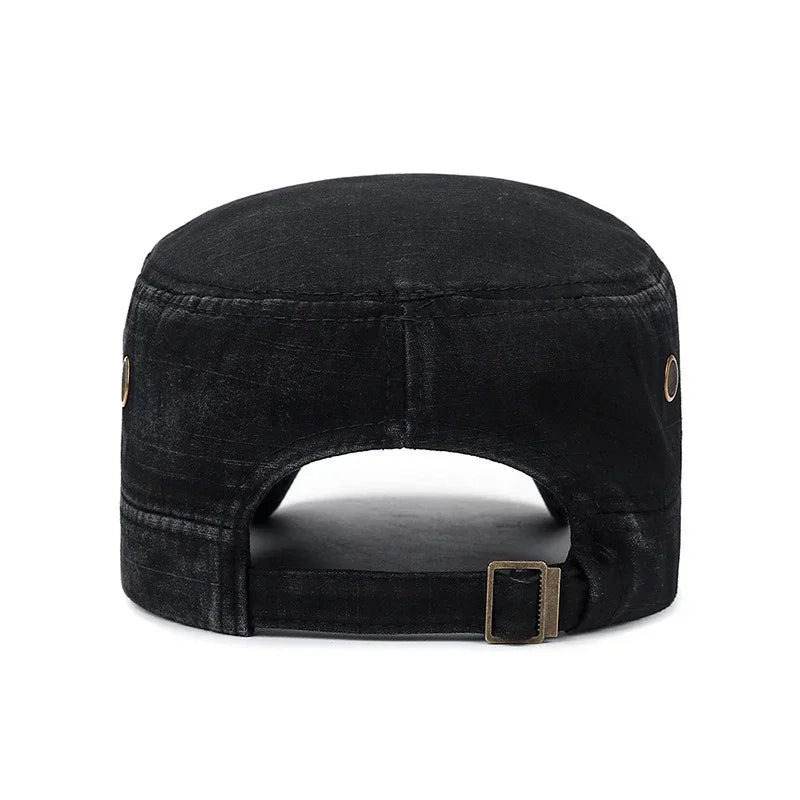 Classic Military Cadet Flat Cap – Unisex Adjustable Snapback