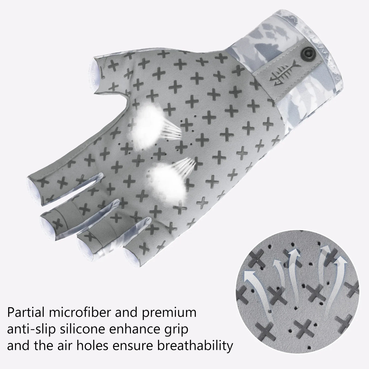 Fingerless sun gloves with a microfiber and premium anti-slip silicone grip and air holes for breathability