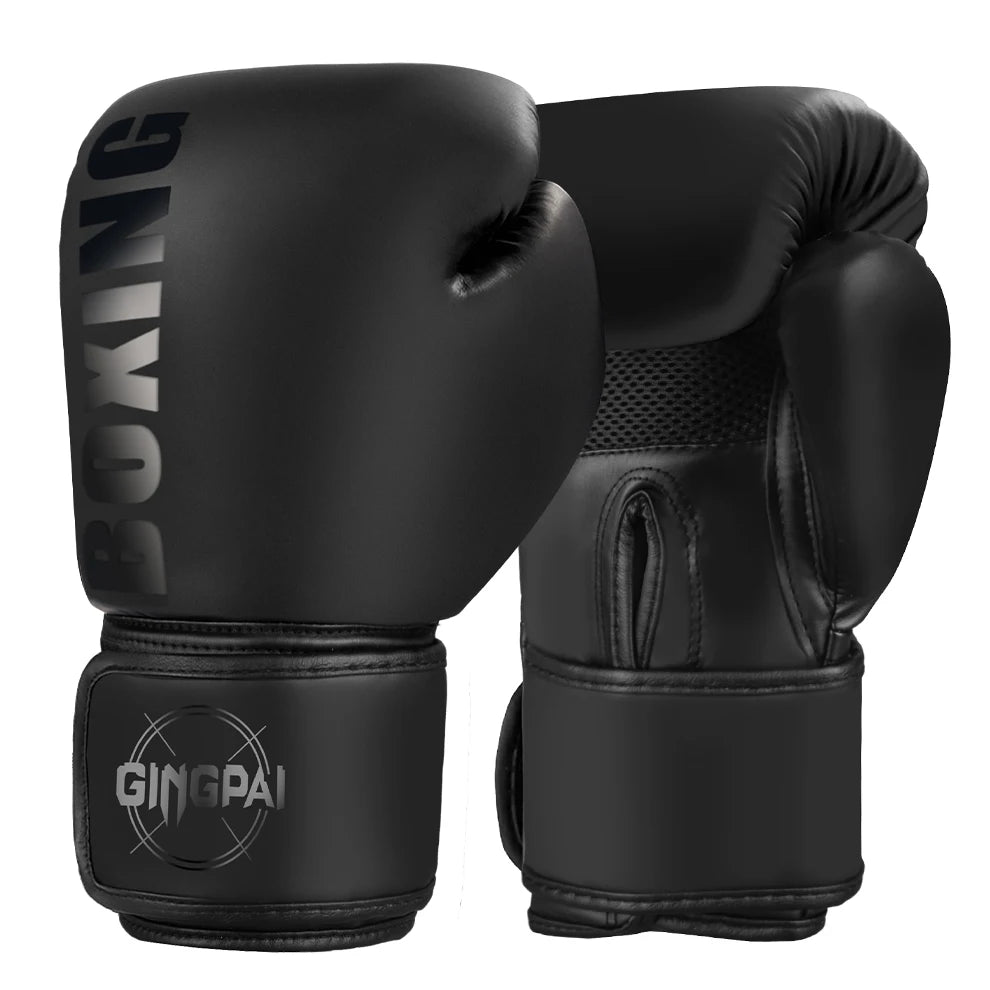 A pair of black boxing gloves shown from the side.