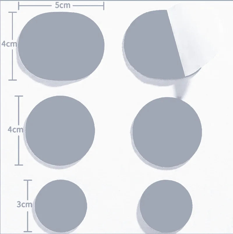 A set of self-adhesive shoe repair patches in various sizes, including 5cm, 4cm, and 3cm circles.