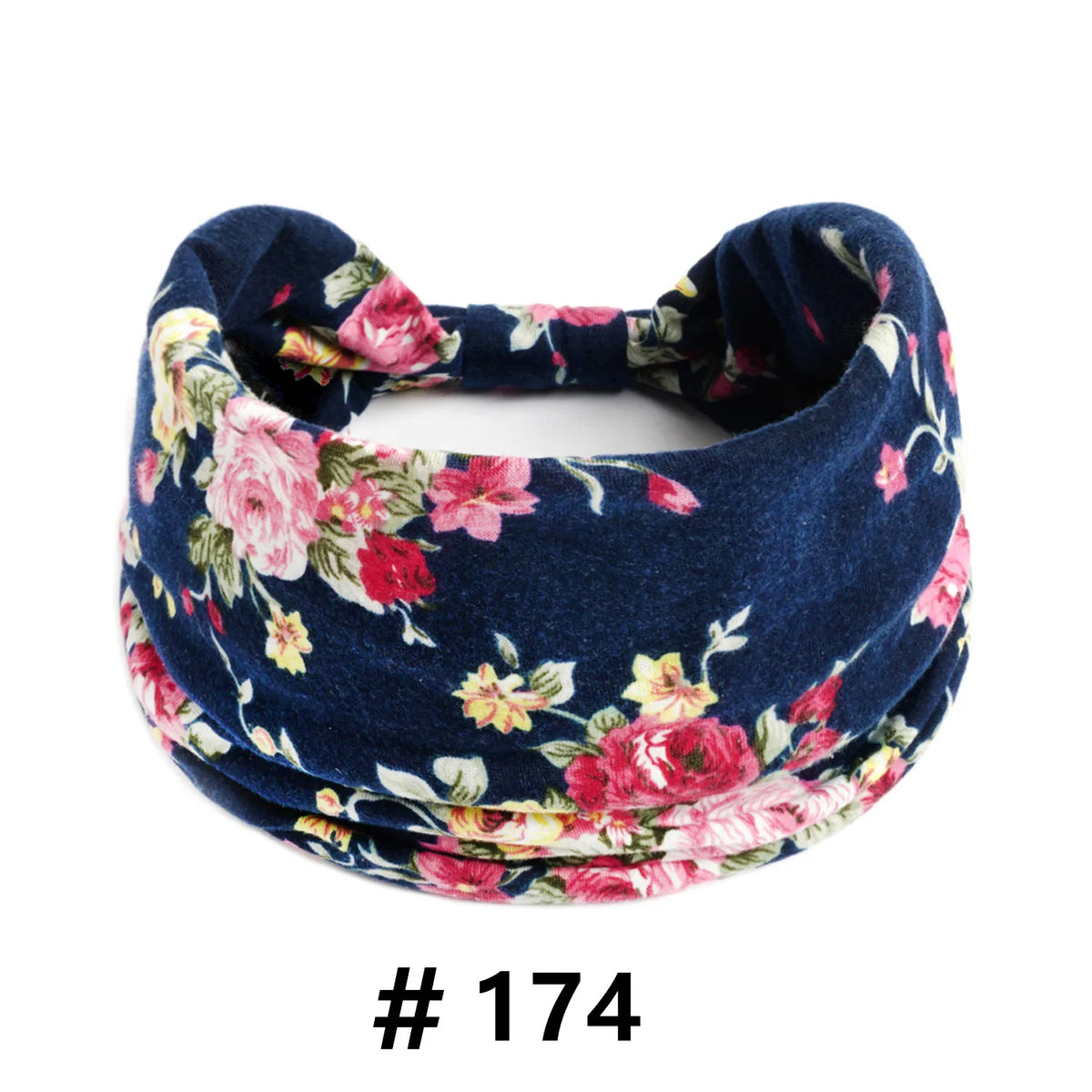 Bandeau en coton extensible bleu marine à motifs floraux, noué en nœud
