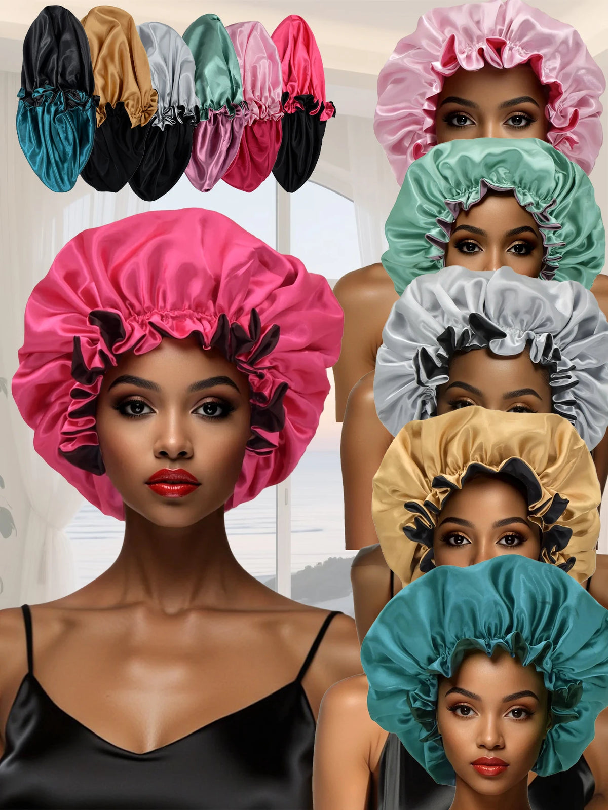 Reversible Satin Sleep Cap with Adjustable Fit