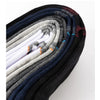 A stack of men's sport compression socks in various shades of gray, blue, and black.