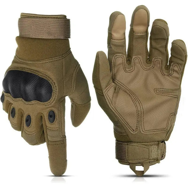 A pair of olive green tactical fingerless gloves shown from the palm side.
