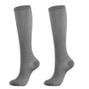 A pair of medical grade compression socks in a solid gray color.