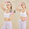 A woman demonstrates the Professional Adjustable Wrist Guard Bandage for Fitness on her wrist during a workout.