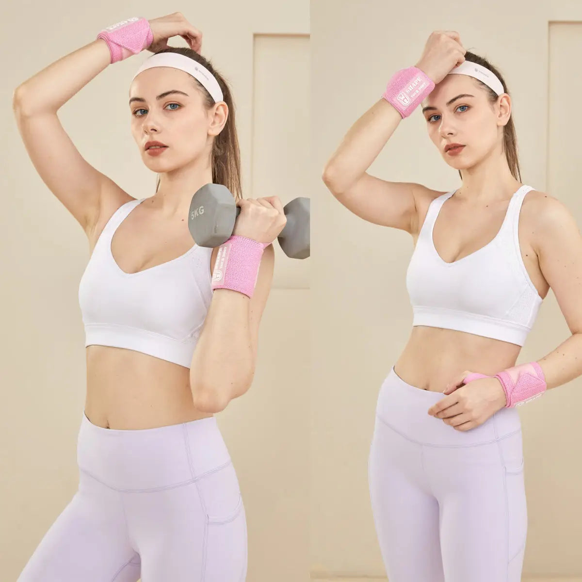 A woman demonstrates the Professional Adjustable Wrist Guard Bandage for Fitness on her wrist during a workout.