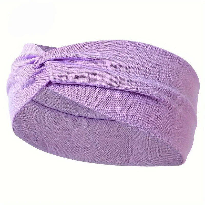 Purple knotted elastic sports headband for workouts and everyday wear