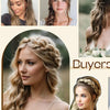 A collage of women showcasing various bohemian style braided hair accessories and long wavy hair.
