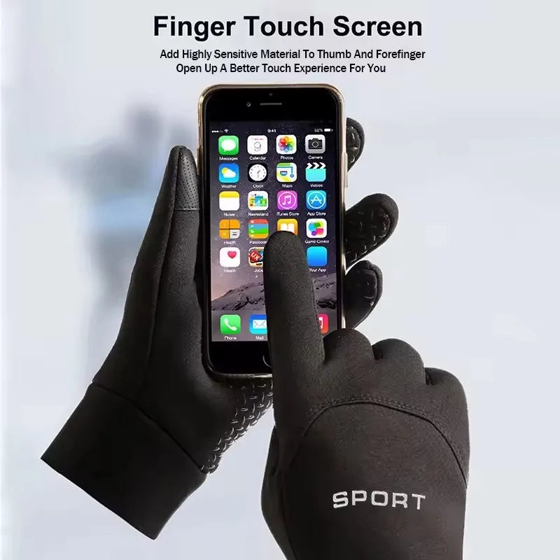 Schwarze Fingerspitzen-Touchscreen wird mit Smartphone und Handschuh für ein besseres Gefühl verwendet.