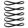 A pack of five black elastic silicone sports headbands.