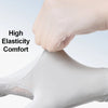 A hand is touching a light gray ice silk driving or cycling glove, highlighting its high elasticity and comfort.