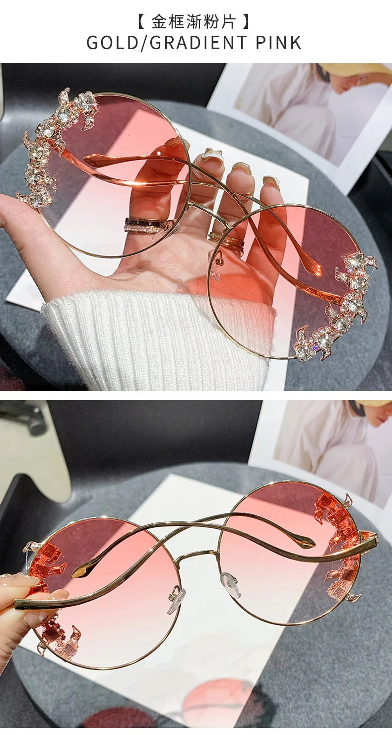 Women's Rhinestone Oversized Round Sunglasses with UV400 Protection
