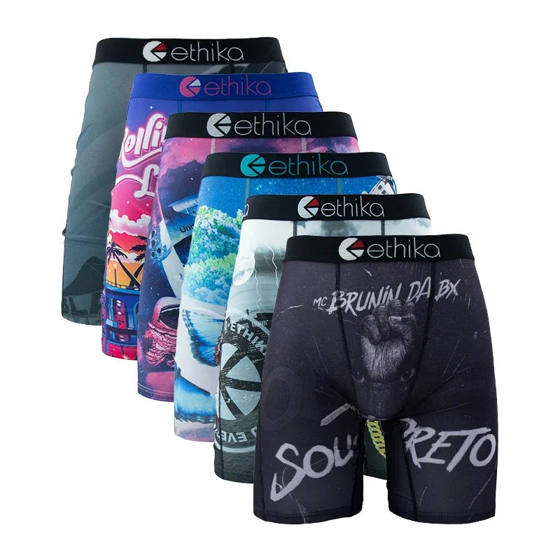 Collection de sous-vêtements boxers pour hommes respirants à motifs et couleurs variées.