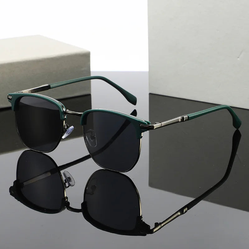 Vintage Half-Frame Sunglasses with UV400 Protection